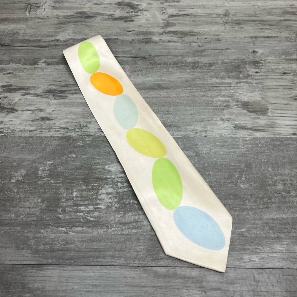Gene Meyer White w/ Orange, Blue & Green Oval Pattern Tie